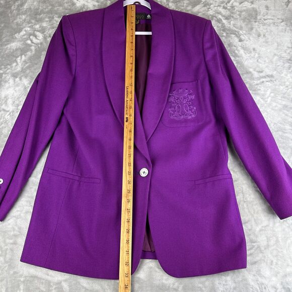 Vintage Classiques 100% Wool Blazer Womens L Fuchsia Purple Embroidery (1105) - Picture 14 of 15